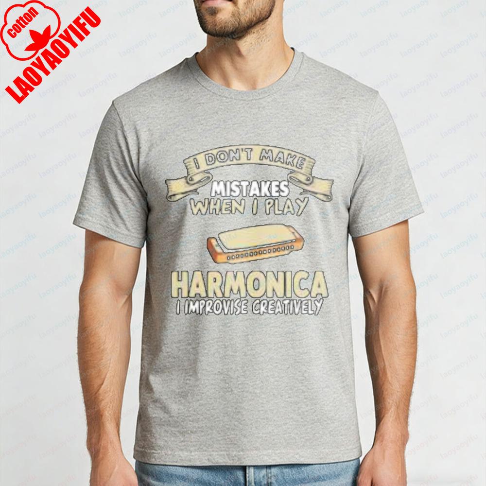 Mundharmonika Musik Zitat Design Unisex Baumwoll T-Shirt Lässige Sommer Strandkleidung Für Männer Und Frauen Mit Lustigem Humor Statement