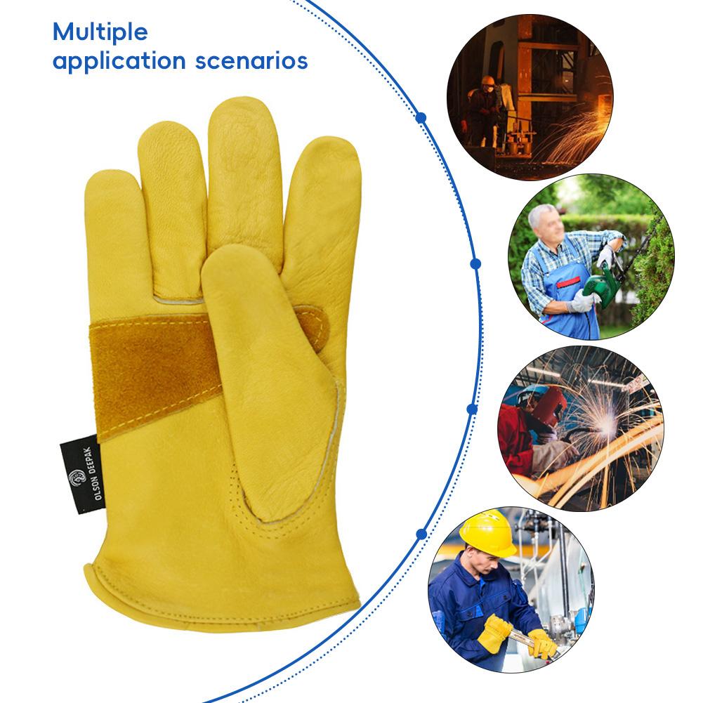 1 pereche de mănuși de lucru din piele pentru bărbați din piele de vacă galbenă, de siguranță, de protecție pentru șofer, de lucru pentru sudura, mănuși de mecanic