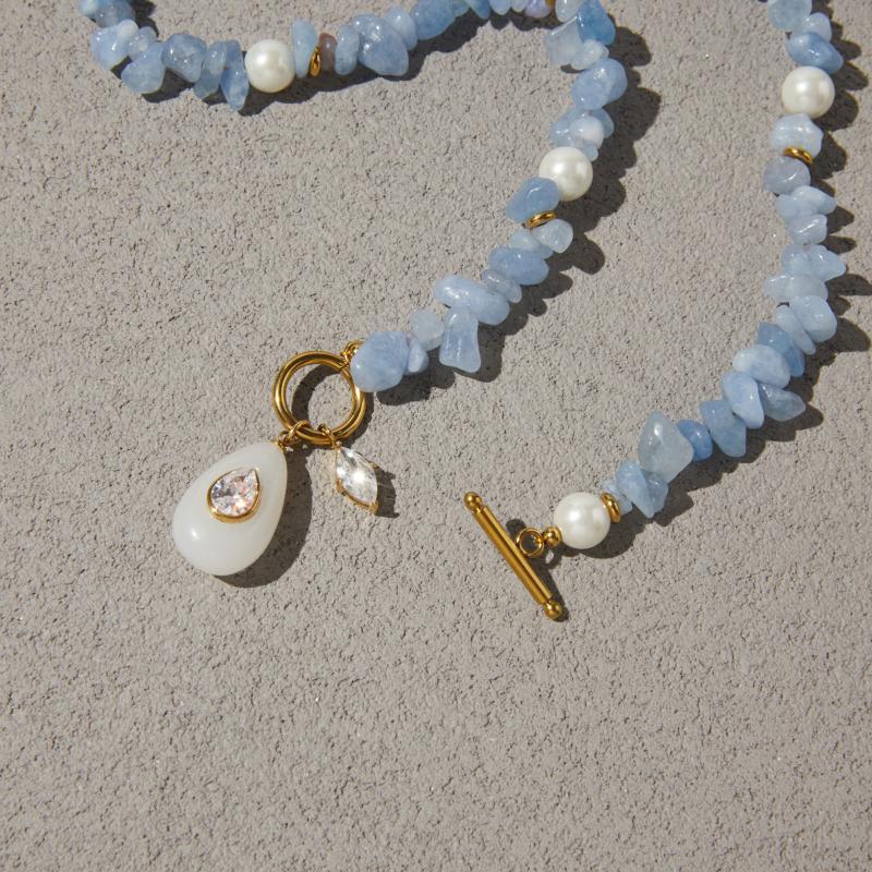 Trendy Natural Stone Colored Pendant Necklace For Women Gold Plated Stainless Steel Charms Necklace Jewelry