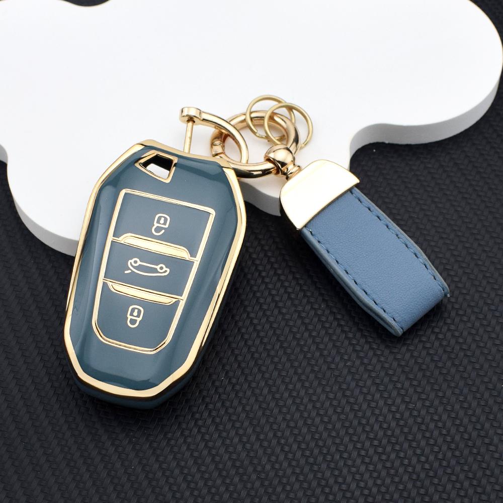 Stylish Soft TPU Car Key Fob Case + Key Chain for Citroen DS3 DS5 C3 C4 C3 XR | Peugeot 3008 4008 5008 308 508 Protective Bag