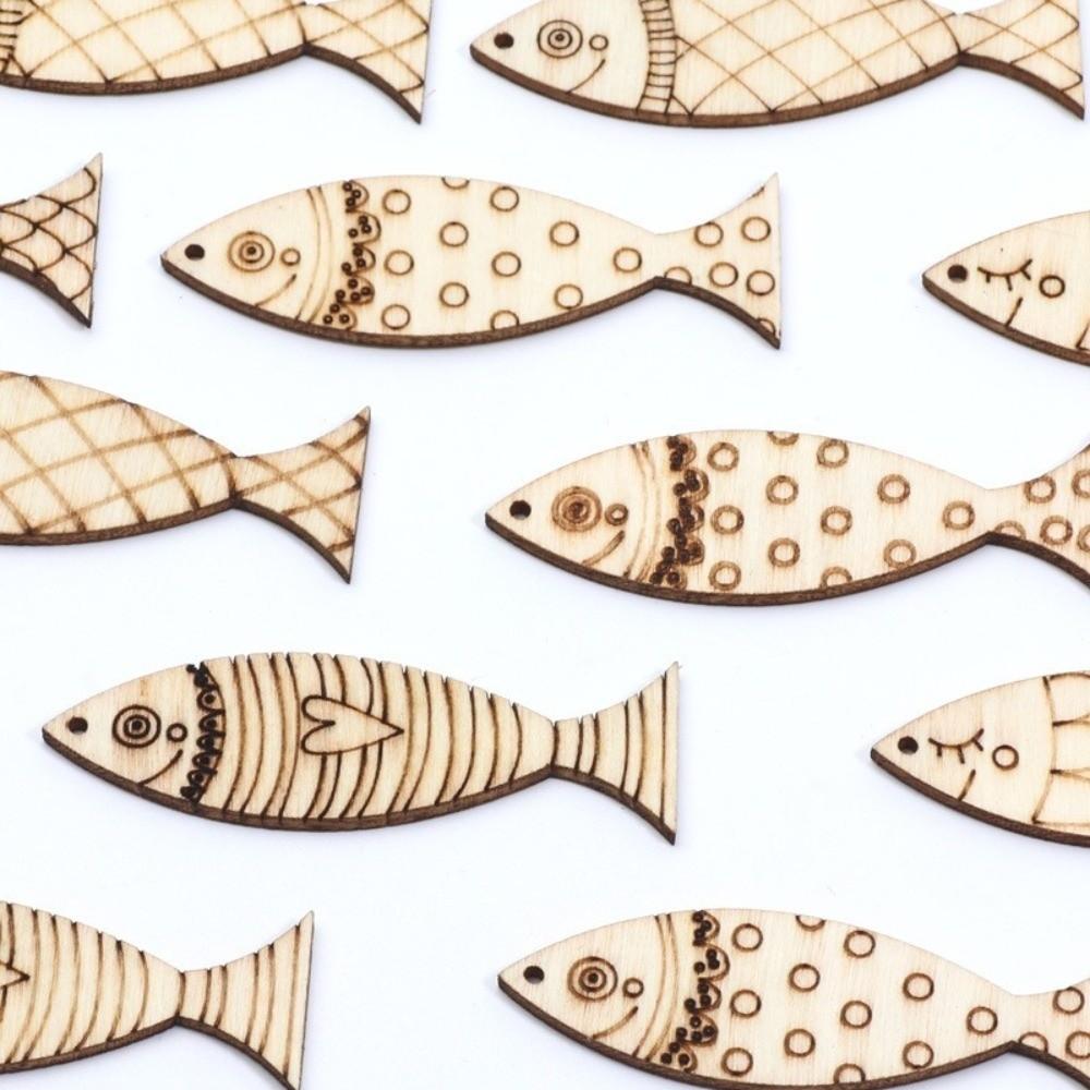 40PCS Blank Wooden Fish Cutouts Sea Animal DIY Crafts Fish Shape Wood Slice Rustic Hand Carved Fish Wall Decor Garden Patio