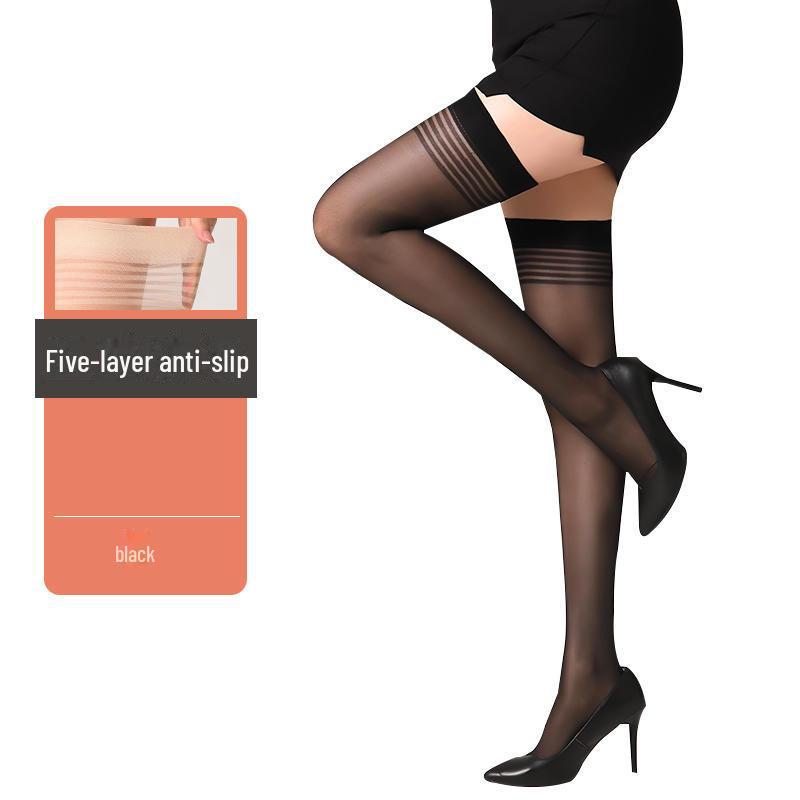 Ciorapi înalți până la coapsă Fenna din mătase și dantelă, antiderapanți, pentru femei – Colecția de primăvară/toamnă