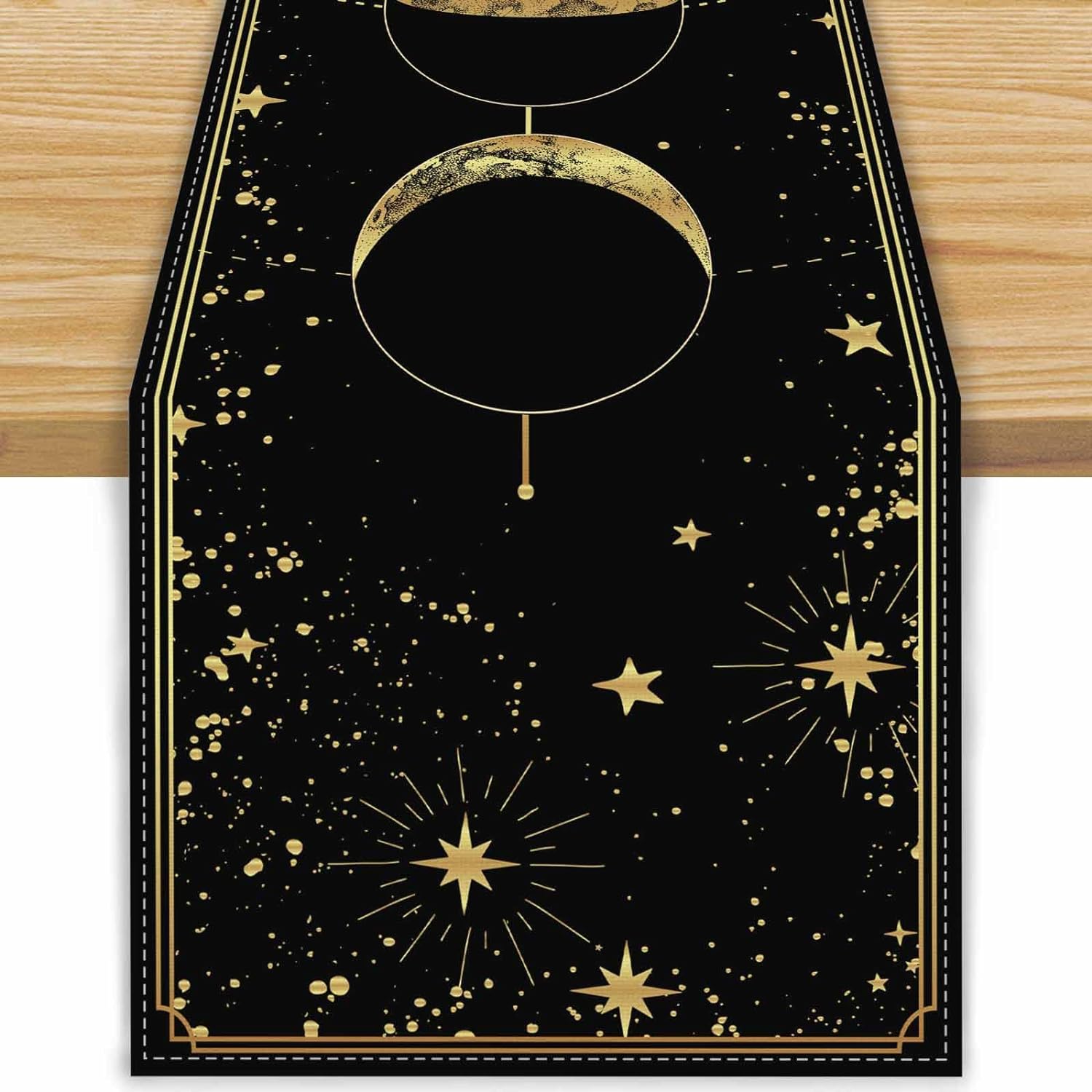 Bohème Astrologie Ouija Tarot Lin Chemins de Table Réutilisables Lune Décorations Gothiques Fournitures Maison Cuisine Table à Manger Décor 150x33cm