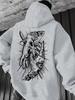 Vintage black line sketch weird hand totem artwork printed men hip hop sports hoodie casual drop shoulder long sleeve hooded top