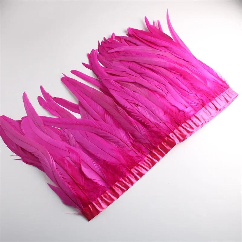 10Yard/lot Rooster Tail Feathers Trims for Needlework DIY Handicrafts 25-30cm Feather Fringes for Clothes Carnival Accessories