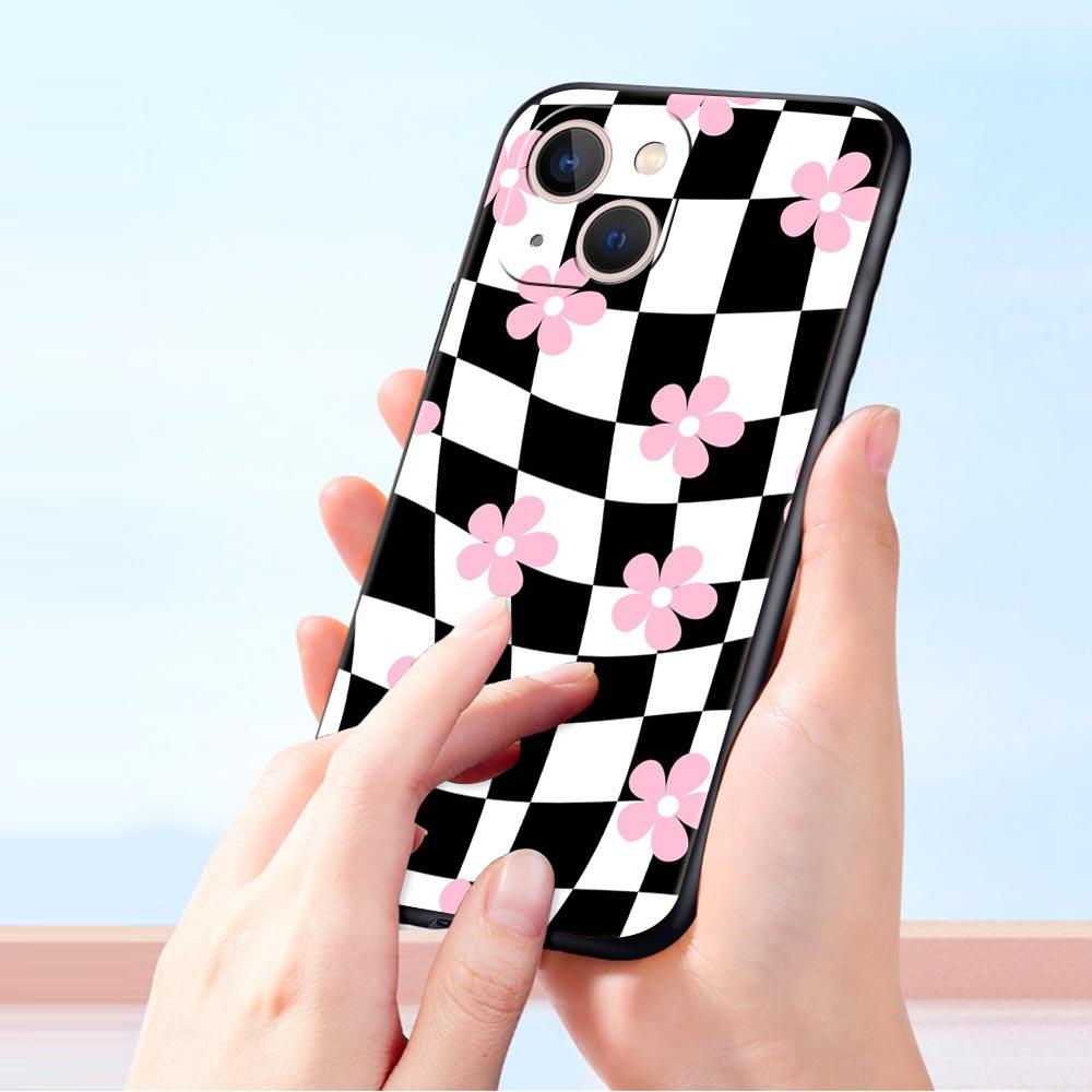 Checkerboard Checked Chess Board Luxury Phone Case For iPhone 17 Air 16 Plus 13 15 14 12 11 Pro MAX 7 8 SE Soft TPU Black Cover
