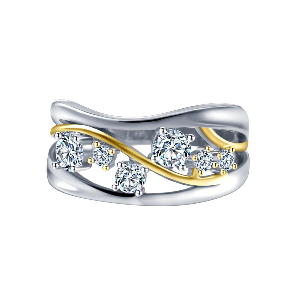 Neuer zweifarbiger Fingerring aus Gold und Silber für Frauen, modische Form, Zirkonia, für Damen, Hochzeit, Verlobungsring, Schmuck