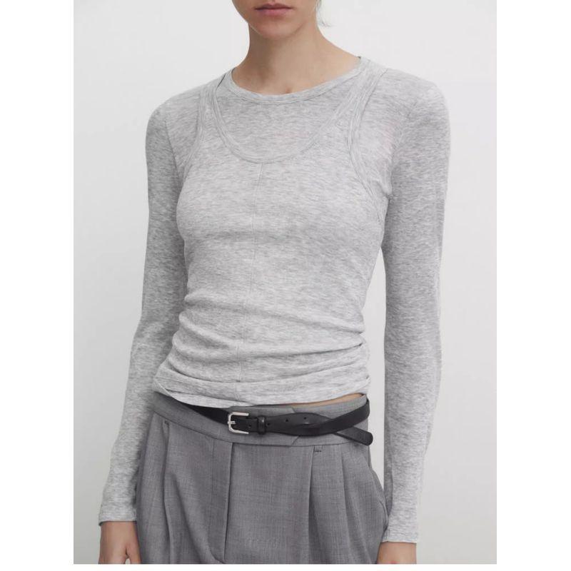 MD Spring/Summer New Arrival French Style Design Normcore Silm Double Layer Long Sleeves Knitting T-shirt Bottoming Shirt 6207511