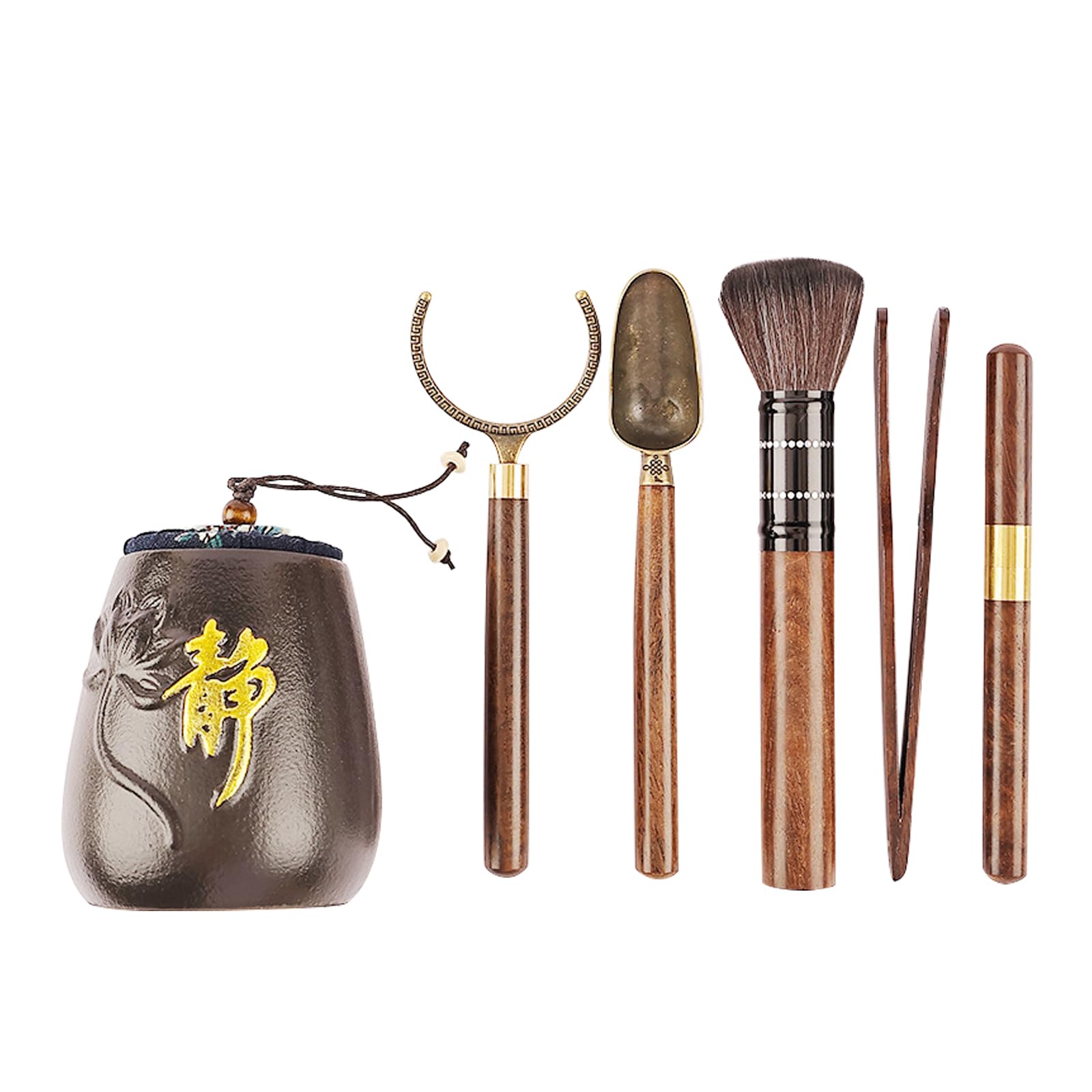 

Почувствуйте сущность китайского чая с этим набором для чайной церемонии из 6 предметов, изготовленным из сандалового дерева и меди: Шесть джентльменов (чайная ложка, чайная игла, чай