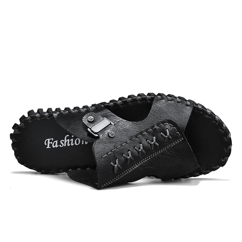 Summer Cow Leather Mens Sandals Leather Beach Shoes Men Outdoor Lightweight Casual Shoes Fashion Soft Flats Shoes Men Flip Flops