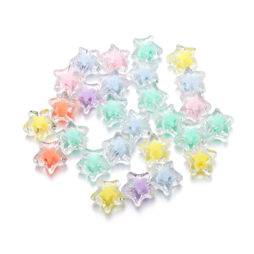 20Pcs/Lot Transparent Five-pointed Star Shape Acrylic Charm Spacer Loose Beads for Jewelry Making DIY Bracelet Accessories