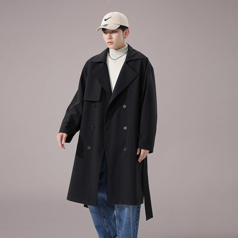 Spring and Autumn Medium and Long Trench Coat Korean Version Fashionable Handsome Over The Knee Loose Casual Coat Men