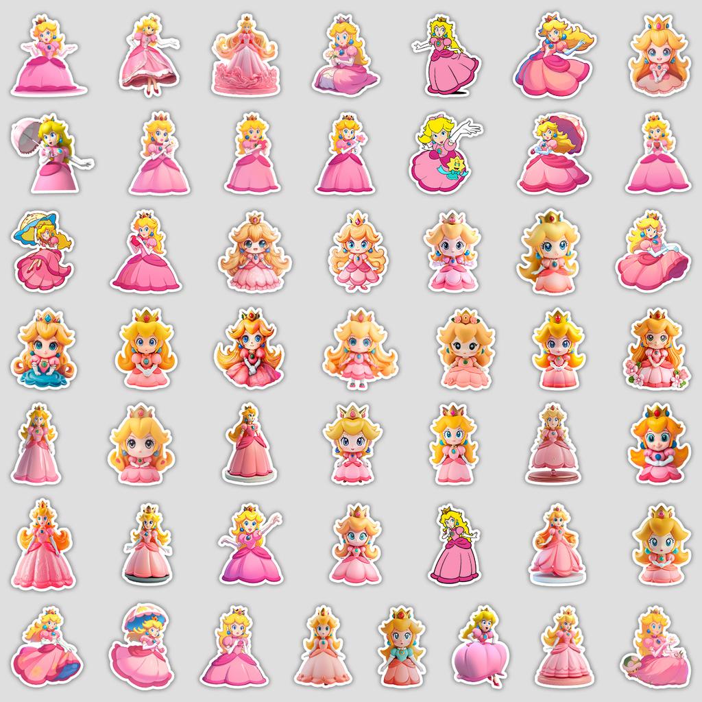 50 Cartoon Peach Princess Graffiti Stickers, Water Cup, Luggage, Waterproof Decorative Stickers, Cute Princess Stickers
