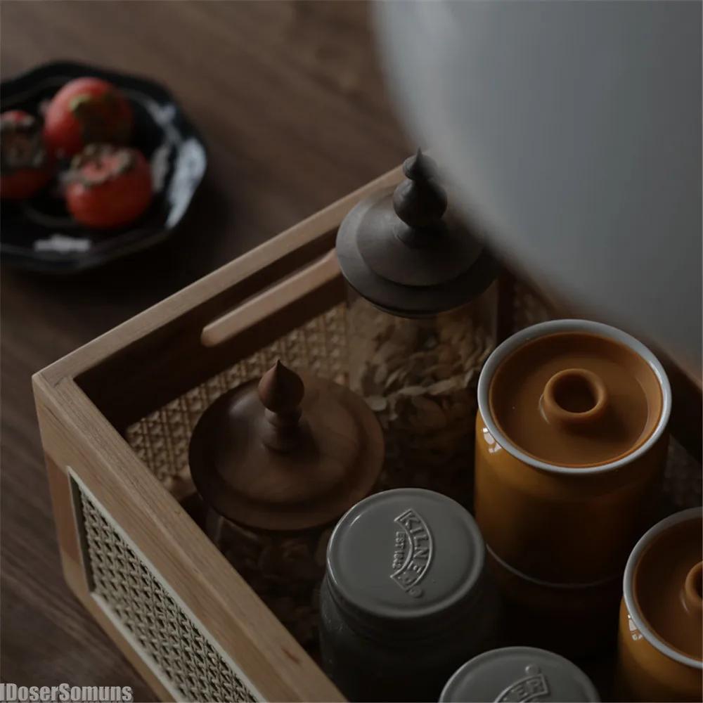 Kitchen Desktop Solid Wood Storage Box Retro Rattan Basket Book Snacks Cosmetics Organizer Home Appliance Luxury