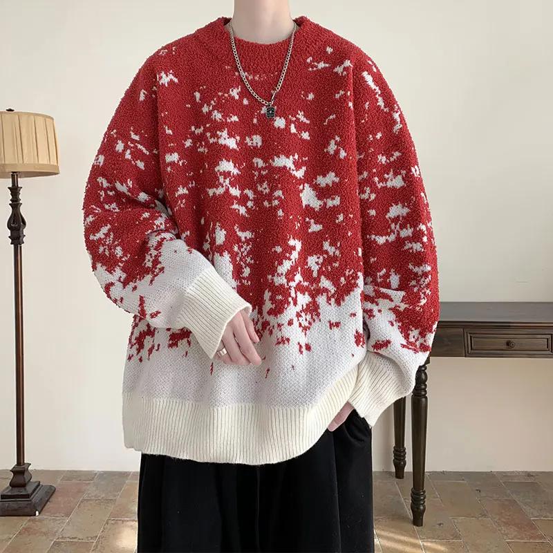 2026 Autumn Winter Men Christmas Pullover New Year's Red Sweater Men Thick Lazy Snowflake Sweater Male Loose Soft Black Sweater