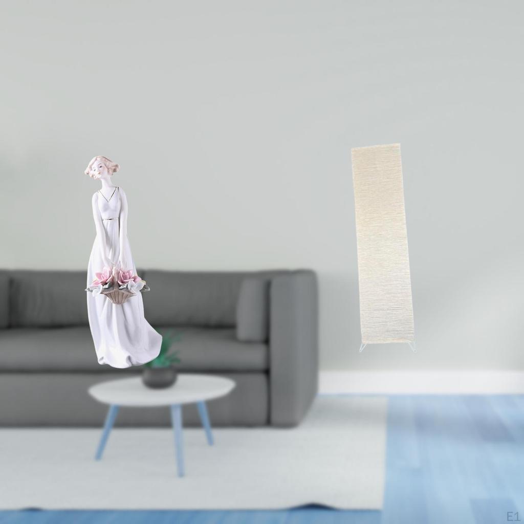 Porcelain Lady Figurine with Nordic Modern Living Room Decor Featuring Paper Floor Lamp Shade And