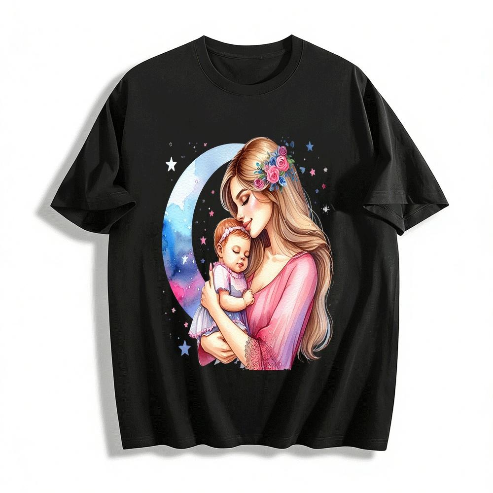 

Mother And Baby Moon Print Casual Cozy Parent-child Top Pure cotton T-shirt XXS