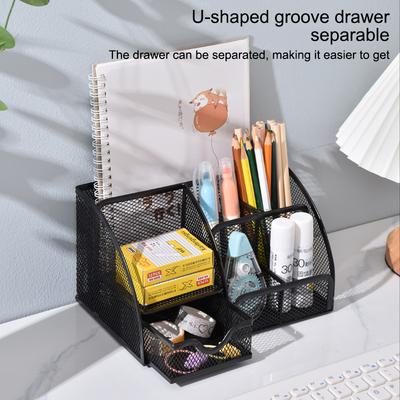 Desk Stationery Organizer Creative Metal Pen Holder Pencil File Storage Rack 7 Grid Storage Box Container Office Accessories