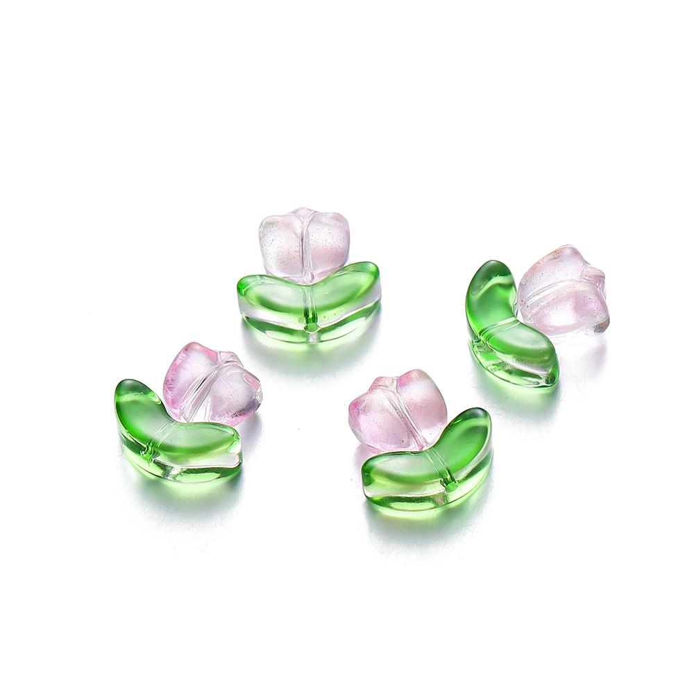 10/20Set Tulips Flower Lampwork Beads Multicolor Glass Flora Beads Multicolor Loose Beads for DIY Bracelets Jewelry Making
