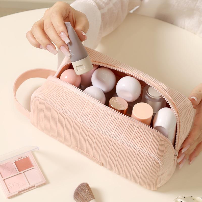 New Corduroy Travel Makeup Bag Portable Zipper Cosmetic Bag with Handle Large Capacity Toiletry Bag for Women