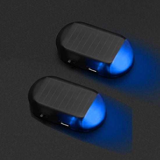 2PCS Car Fake Security Light Solar Powered Simulated Dummy Alarm Wireless Warning Anti-Theft Caution Lamp LED Flashing Lights Blue-2pcs