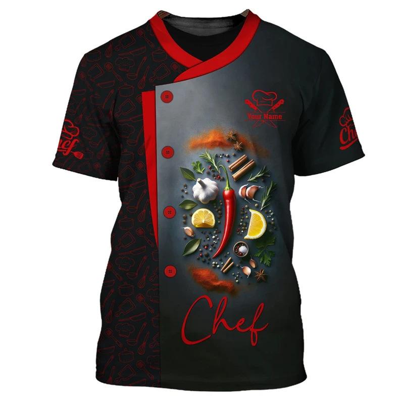 Chef Workwear 3D Printed Cooking Graphic T Shirts Chef Uniform Short Sleeved Harajuku Chef Fashionable Round Neck Top for Men