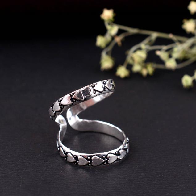 Handmade Silver Arthritis Ring Adjustable Double Band Oxidized Criss Cross Pattern Boho Tribal Jewelry Gift for Women & Men