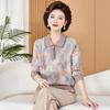 Mother's Spring Long-Sleeve Lapel Top for Middle-Aged Women in 50s-60s