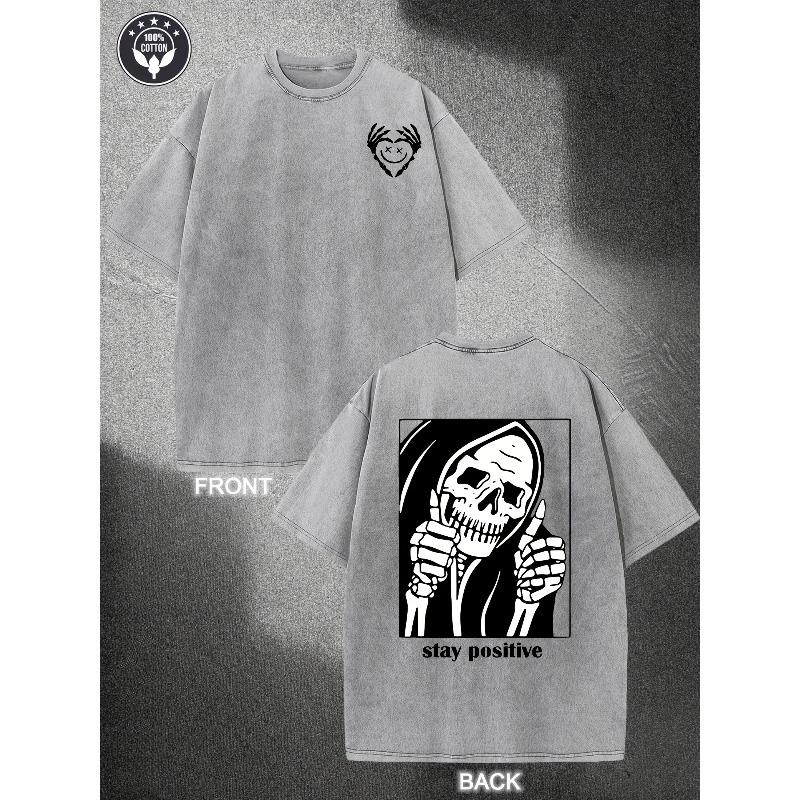 Men'S Summer Trend T-shirt Short Sleeve Leisure Washed Cotton Printing, Trendy And Fashionable Street Style, Suitable For Travel And Sports Wear