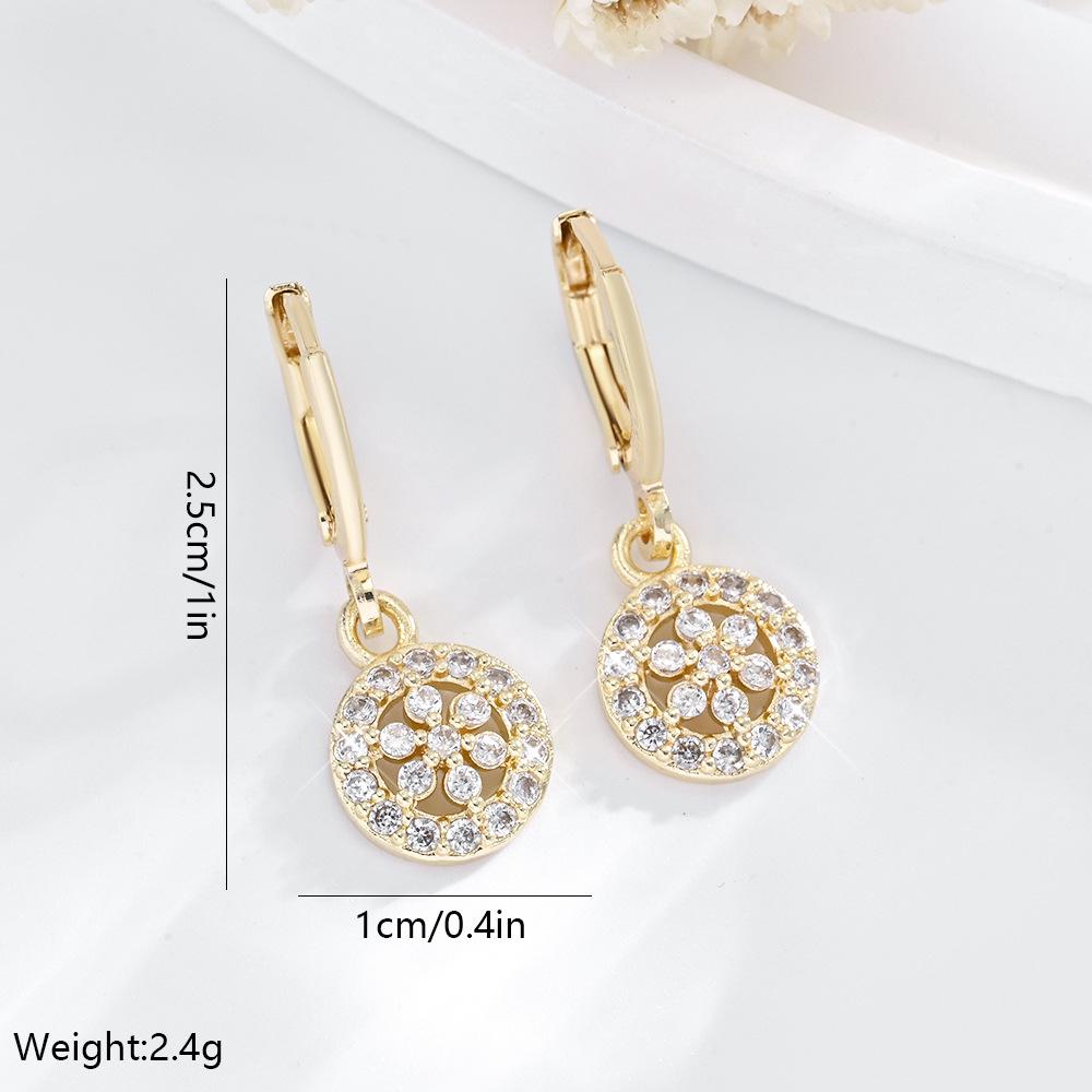 Boucles d'oreilles pendantes géométriques rondes en zircon plaqué or