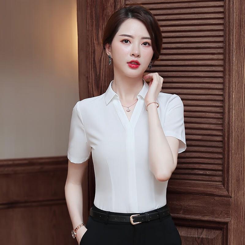 

Женская рабочая блузка из шифона с V-образным вырезом и коротким рукавом M