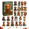 24 Days Christmas Countdown Cute Statues 24 Pieces Cattle Ornaments for Christmas Tree 2025 for Party Door Handle Wall