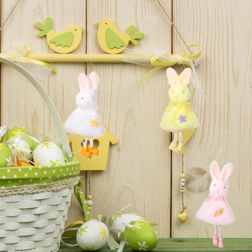3pcs Easter Bunny Ornaments Pink White Yellow Rabbit Hanging Decor for Home Window Display
