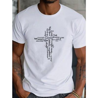 Europäische Größe GOD Aufdruck, Modetrend Herren Baumwolle Rundhals Kurzarm T-Shirt, Lässiges T-Shirt, Bequem, Atmungsaktiv, Leichtes Sommer Oberteil