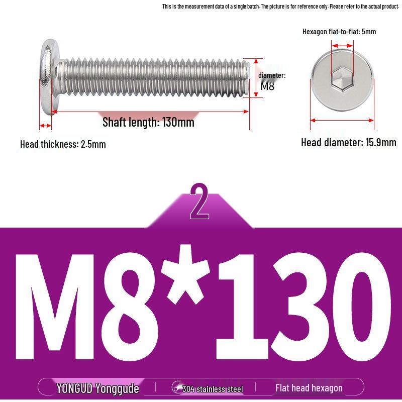 304 Stainless Steel Ultra-Thin Flat Head Hex Socket Bolt, M2-M12