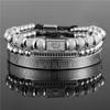 European and American retro crown woven bracelet, Roman letter stainless steel mesh open bracelet set three pieces men