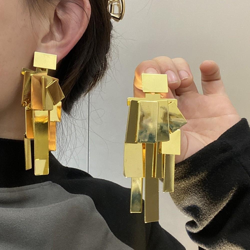 Elegant Exaggerated Ear Studs Zinc Zinc Alloy Square Tassels Eardrops Big Golden Dangle Earrings Girls