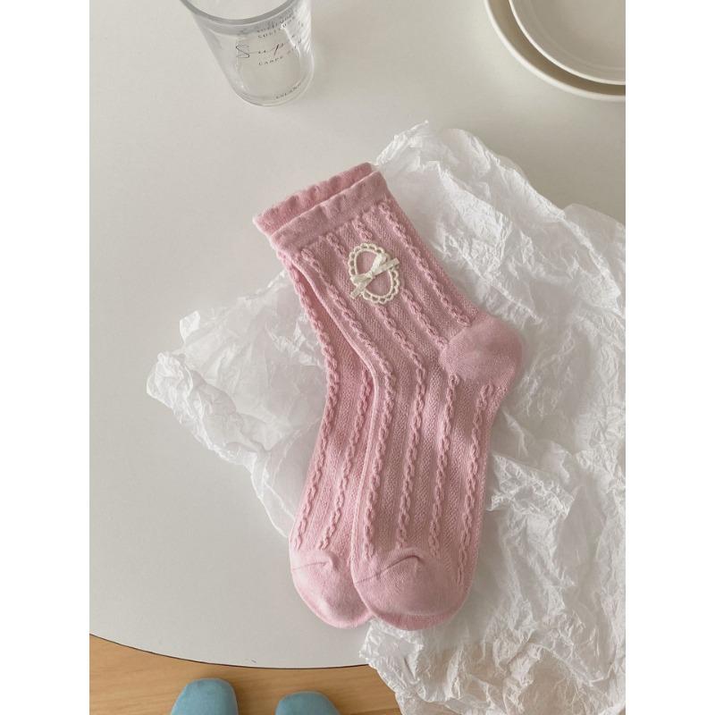 5 Pairs of Women's Summer Mesh Breathable Twist Bow Mid Tube Socks