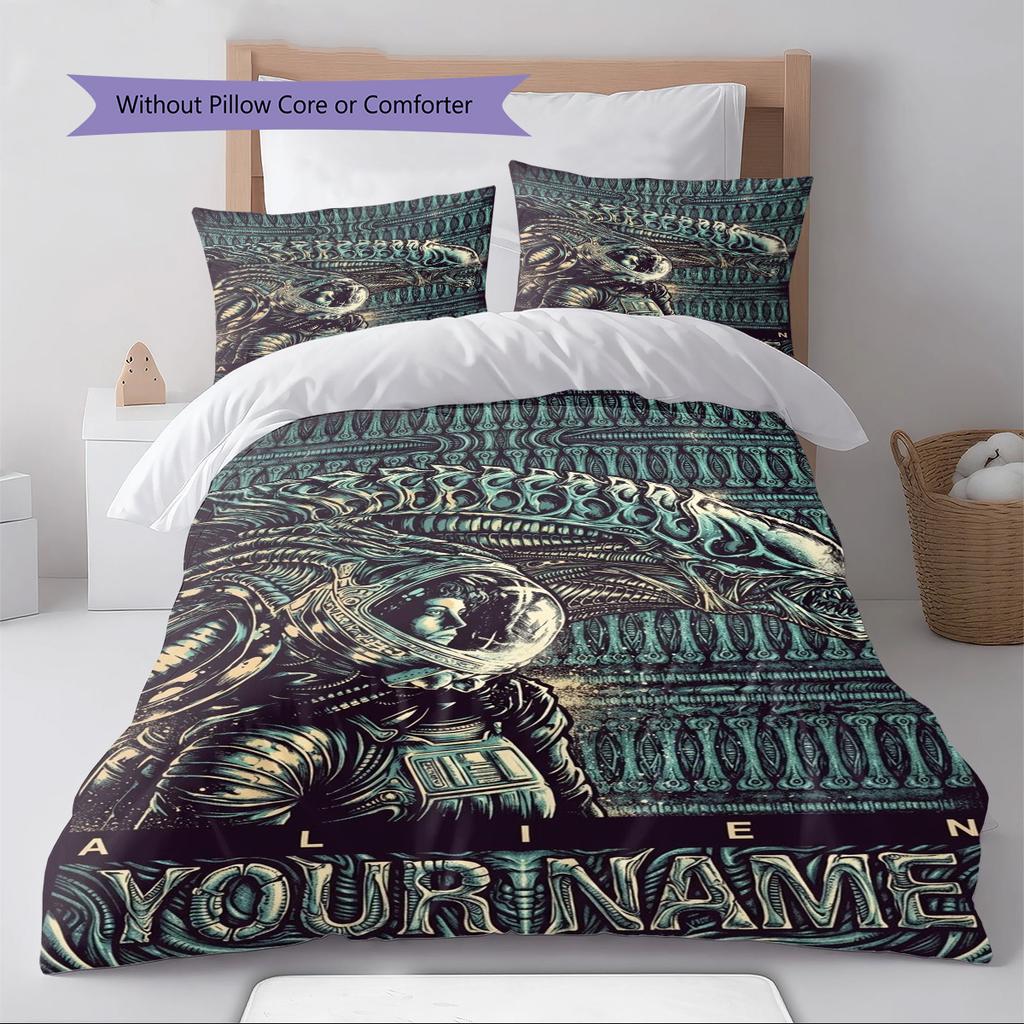 Name Custom Aliens Pattern Bedding Set Quilt Cover Pillowcase Home Decor Gift (1 * duvet cover + 2 * pillowcase, without core)