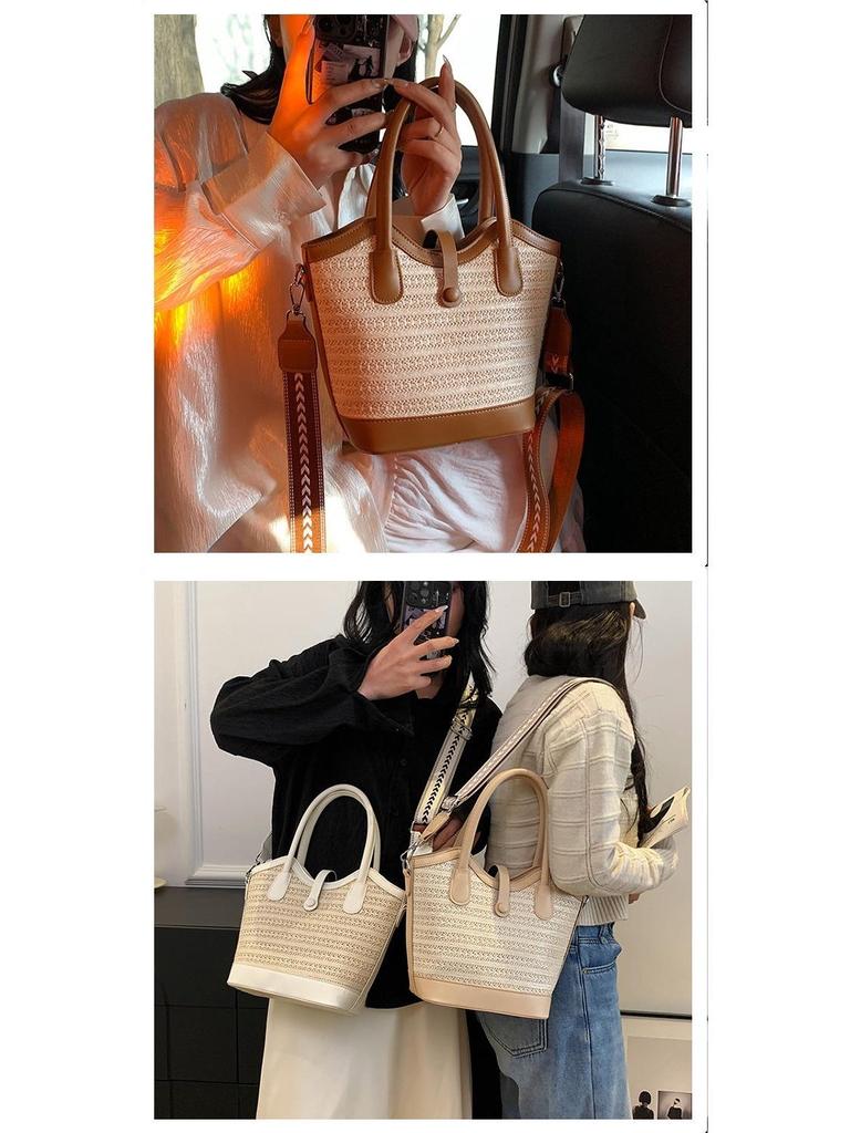 2025 Women's Large Capacity Summer Straw Bucket Shoulder Bag - Versatile Niche Design Tote