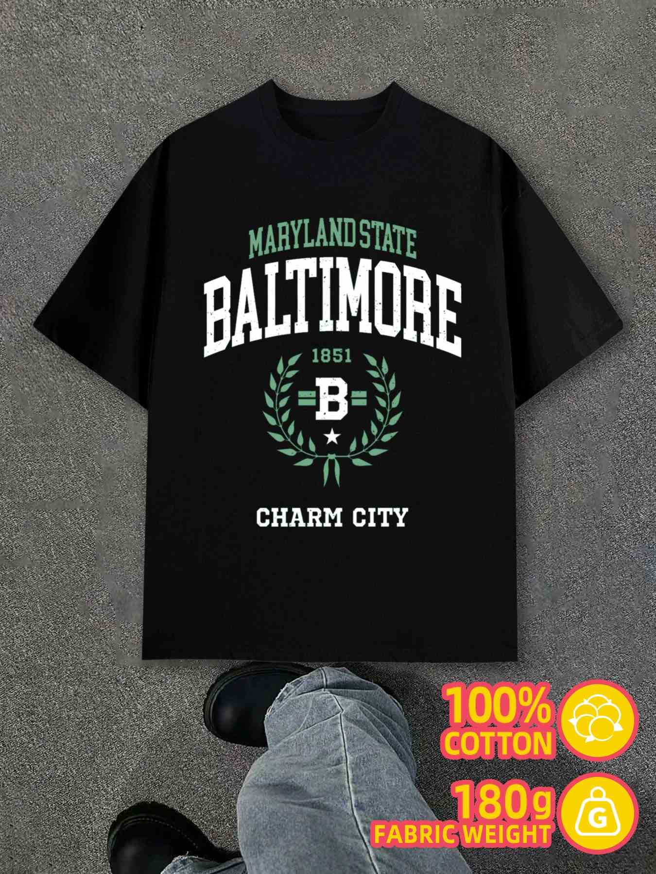 T-Shirt Y2K Baltimore Charm City Black Loose Fit 2XL
