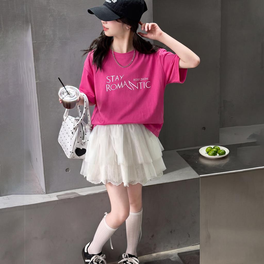 Girls' Short-Sleeved Set Summer 2026 New Item, Sweet and Fluffy Skirt for Big Children, Korean Style Outfit, Trendy and Fashionable Children's Trend