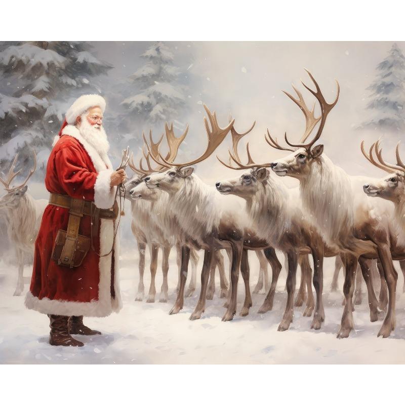 Vintage Santa Claus On A Swing Poster Reindeer Prints Canvas Printing Christmas Holiday Wall Art Picture for Home Decor Gifts