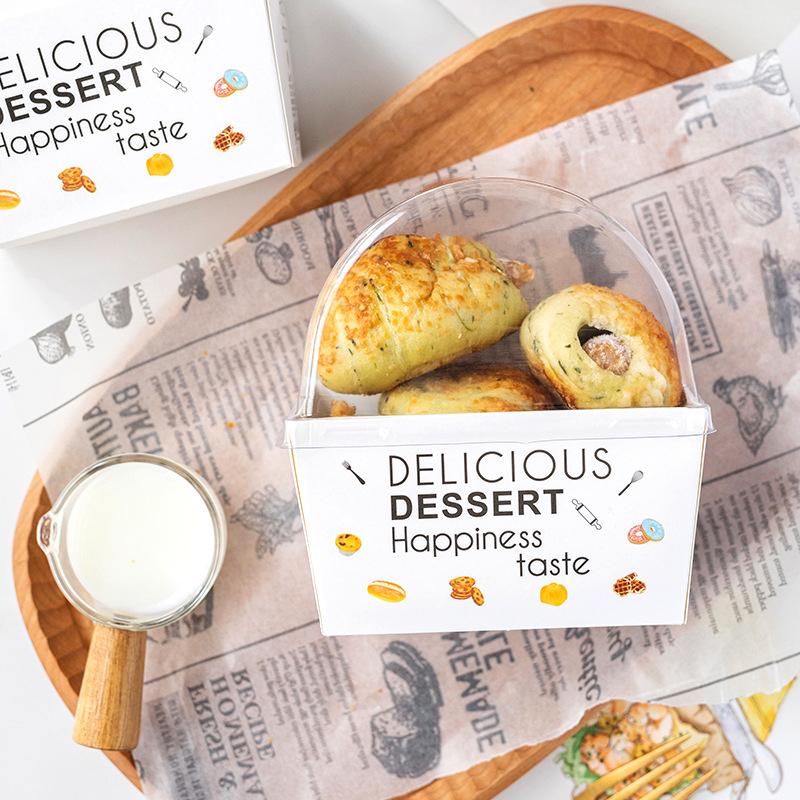10Pcs Sandwich Burger Wrapping Packaging Box Toast Bread Oilproof Holder With Lid Take Out Box Pastry Tray Bakery Party Gift