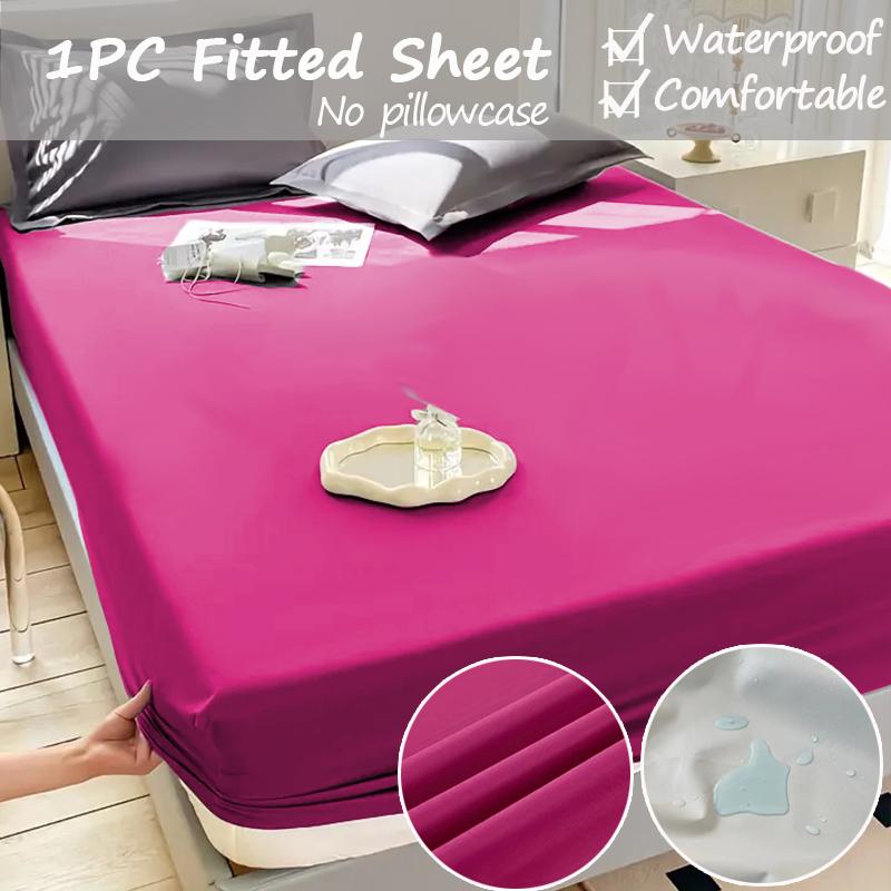 2025Deep Pocket Waterproof Bed Sheet1Solid Color Non-Slip Mattress Protector Soft Bedding Comfortable Polyester Fabric Waterproof Liner