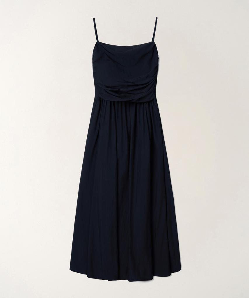 Tudument Shirring Sleeveless Long Dress_Black