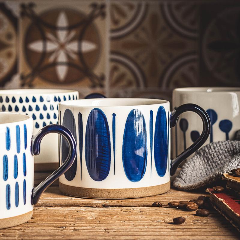 Coppia Tazza Giapponese in Ceramica per Acqua Caffè Latte Tazza Mug Domestica Grande Capacità Coppia di Gres Pitturata a Mano