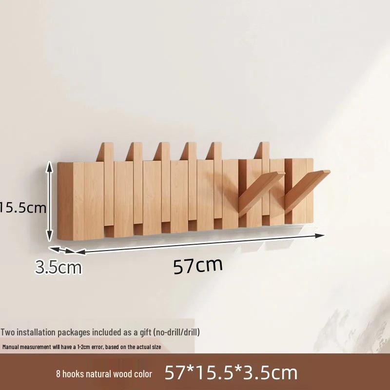 Solid Wood Wall-Mounted Piano Key Coat & Hat Rack - Punch-Free Storage Solution for Bedroom, Entrance, or Hallway.