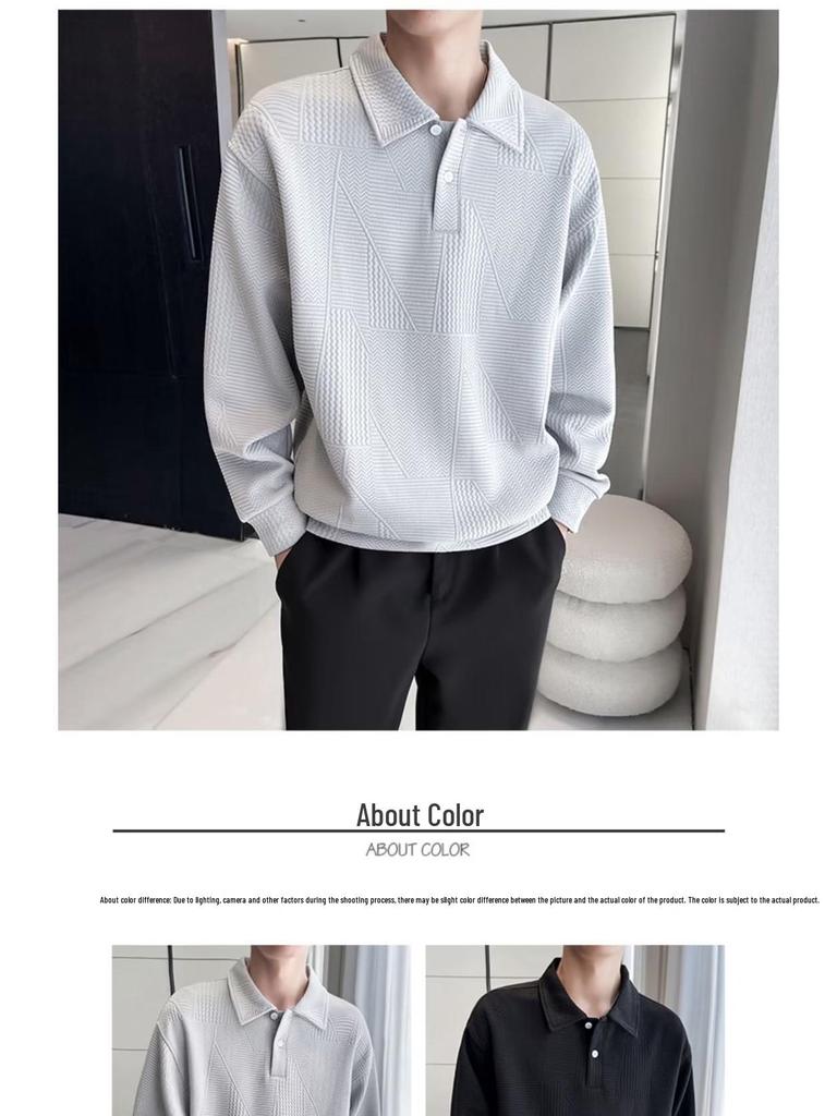 Men's Youthful Lapel Sweatshirt: Trendy Long Sleeve Polo, Stylish Autumn T-Shirt, Versatile Cool Student's Brand Top