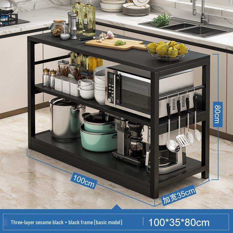 Floor-Standing Multifunctional Kitchen Rack for Microwave and Dishes Storage